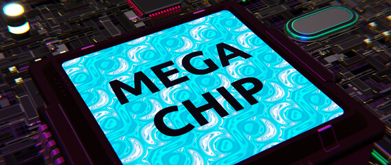 Fototapete - Supercomputer Bauteil - Computerbauteile mit Text - 3D digital Rendering