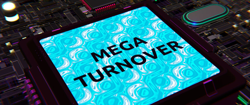 Konzept: Begriffserklärung MEGA - Computerbauteile mit Text - 3D digital Rendering