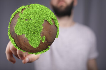green 3d planet concept, recycle sign
