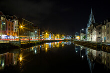 View Of Cork City Center And River Lee At Night, Ireland