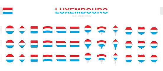 Poster - Large collection of Luxembourg flags of various shapes and effects.