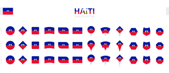 Wall Mural - Large collection of Haiti flags of various shapes and effects.