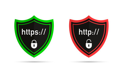 Aufkleber - Secure connection. Secured ssl shield and padlock symbols. http https. Safe and Secure Wev Browsing. Safe and Secure https