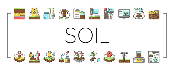 Wall Mural - Soil Testing Nature Collection Icons Set Vector .