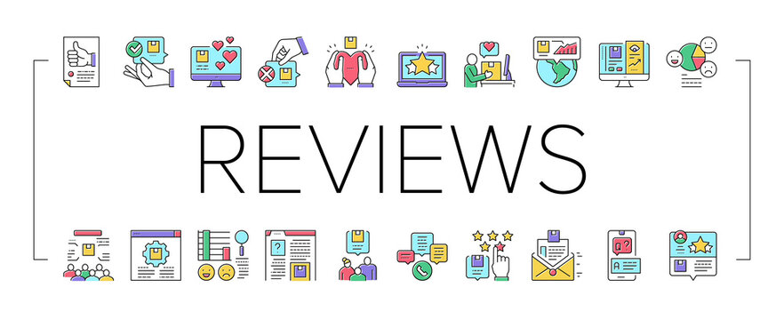 Reviews Of Customer Collection Icons Set Vector .