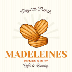 Madeleines French Pastry Vector Emblem Logo Template