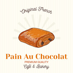 Pain au Chocolat French Pastry Vector Emblem Logo Template