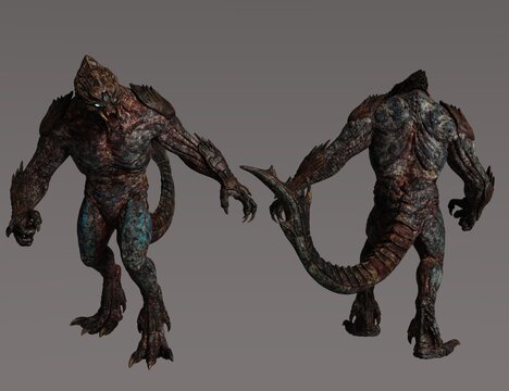 alien creature front and back illustration 3d render
