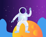 Fototapeta Kosmos - astronaut in a special suit on the moon, vector flat illustration