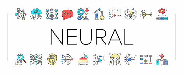 Neural Network And Ai Collection Icons Set Vector .
