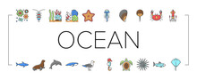 Ocean Underwater Life Collection Icons Set Vector .