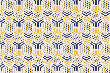 Poster - abstract geometric seamless pattern design template using yellow and gold colors. stripped diagonal line, hexagon and diagonal square element. 
