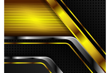 Poster - Abstract black horizontal banner background with circle, dot halftone and line pattern, brown lines element. Modern simple yellow gold gradient creative design. Futuristic technology concept