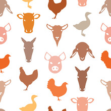 Domestic Farm Animal Pattern Design In Autumn Colors
