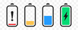 Battery icon set colors vector. Isolated smartphone battery level icons collection. Batteries status symbols. Loading battery concept. Ui element : full, low, empty energy. Vector illustration.