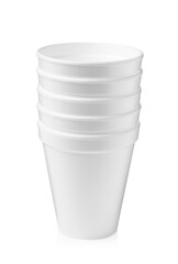 Wall Mural - Stack of styrofoam cups on white background