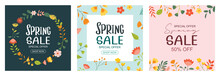 Spring Sale Banner Background Template With Colorful Flower.Can Be Use Social Media Card, Voucher, Wallpaper,flyers, Invitation, Posters, Brochure.