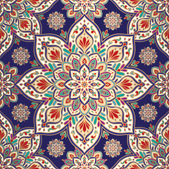 Seamless pattern with mandala ornament. Traditional Arabic, Indian motifs. Great for fabric and textile, wallpaper, packaging or any desired idea.