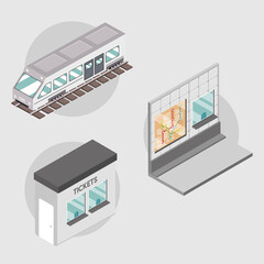 Wall Mural - isometric subway train set