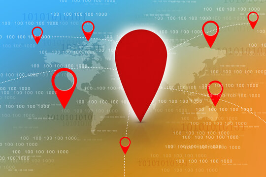 3d rendering Red map pointer with world map