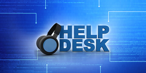 Poster - 3d rendering helpdesk with headphone