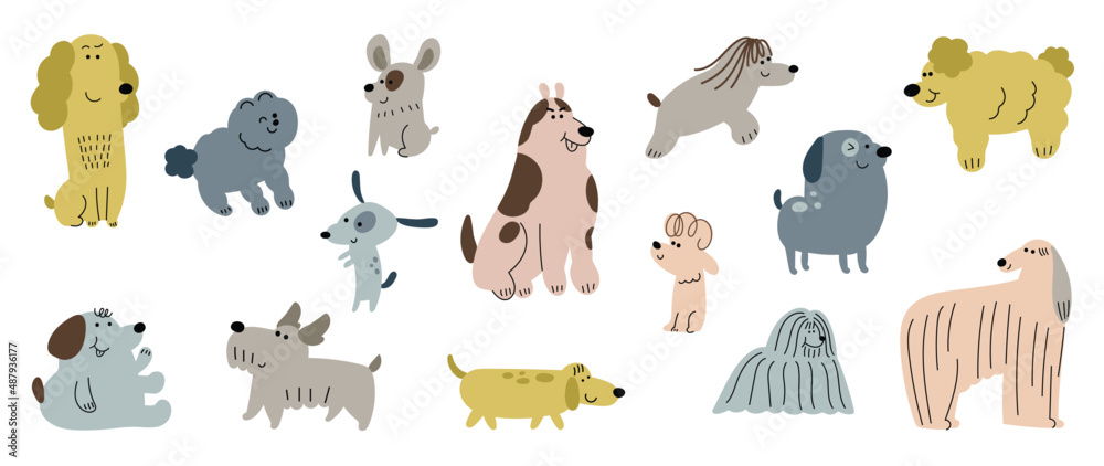 Set of cute dogs vector. Lovely dog and friendly puppy doodle pattern ...