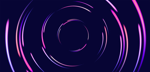 Wall Mural - Abstract background with neon lights going in circles and creating tunnel to the center