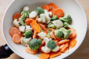 Canvas Print - Raw of frozen vegetables in a pot.