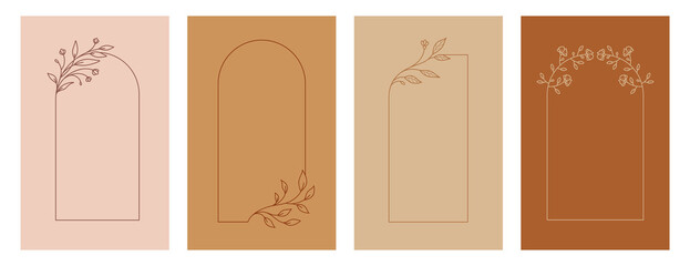 elegant frames with flowers and leaves, design templates with copy space for text. vector background