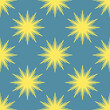 Seamless pattern with yellow abstract flowers on a blue background for packaging, fabrics, backgrounds and other products.