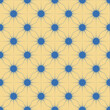 Seamless vector pattern. Abstract geometric blue yellow background of circles-stars in a web of thin lines. For use on wallpaper, fabric, packaging and more.
