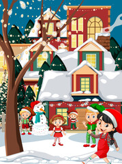 Poster - Outdoor scene with children celebrating Christmas