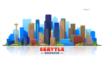 Wall Mural - Seattle Washington skyline vector illustration. Background with a city panorama. Travel picture.