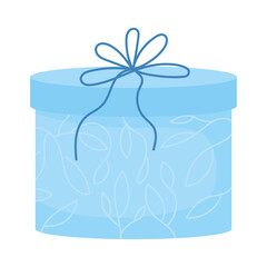 Poster - Gift in blue box semi flat color vector object. Full sized item on white. Birthday party and christmas present simple cartoon style illustration for web graphic design and animation