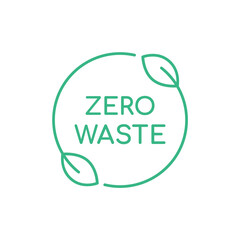 Wall Mural - Zero waste thin line icon. Circle with leaves and zero waste text. Sustainable lifestyle. Waste management. Responsible consumerism. Recycling concept. Ecology. Vector illustration, flat, clip art. 