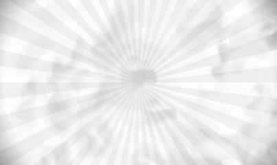 Poster - White fog smoke on light gray rays background. Abstract white smoke on ray star burst background. Realistic fog, dimensional tunnel. Mystic spectacular white fog. Copy space. Vector illustration EPS10