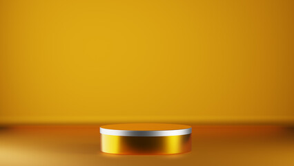 Poster - Podium round pedestal on a yellow gold background. Product presentations. 3D rendering