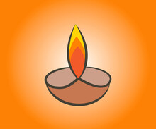 Earthen Lamp Illustration With Gradient Orange  Color Background .