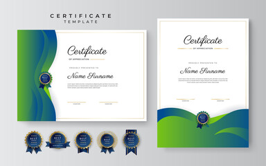 Modern elegant blue and green diploma certificate template