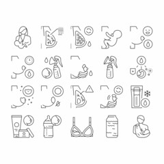 Wall Mural - Breastfeeding Baby Collection Icons Set Vector .