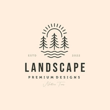 Pine Tree Logo Line Art Vector Symbol Illustration Design, Landscape Symbol
