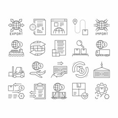 Poster - Export Import Logistic Collection Icons Set Vector .