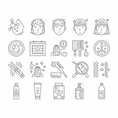 Wall Mural - Keratin Hair Procedure Collection Icons Set Vector .