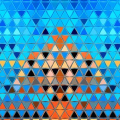 vivid turquoise cubist triangular mosaic in many shades of turquoise blue and gold