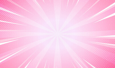 Poster - Abstract Pink rays background with halftone. Pop art comics book cartoon magazine cover. Vector halftone illustration. Light pink sunburst abstract background.  Pop art style with empty space. Vector