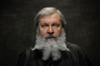 © master1305 - Dramatic portrait of emotional senior bearded man getting beard grooming isolated on dark vintage background. Concept of emotions, fashion, beauty, self-reinvention