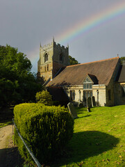 Sticker - Rainbow over Beoley Church Worcestershire England UK. 12th. Century. St Leonard.