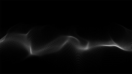 Poster - Digital dynamic wave of particles. Vector abstract black futuristic background. Big data visualization.