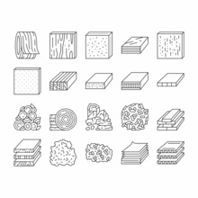 Timber Wood Industrial Production Icons Set Vector .
