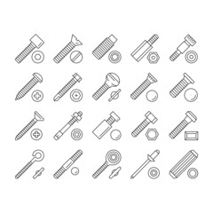 Screw And Bolt Building Accessory Icons Set Vector .